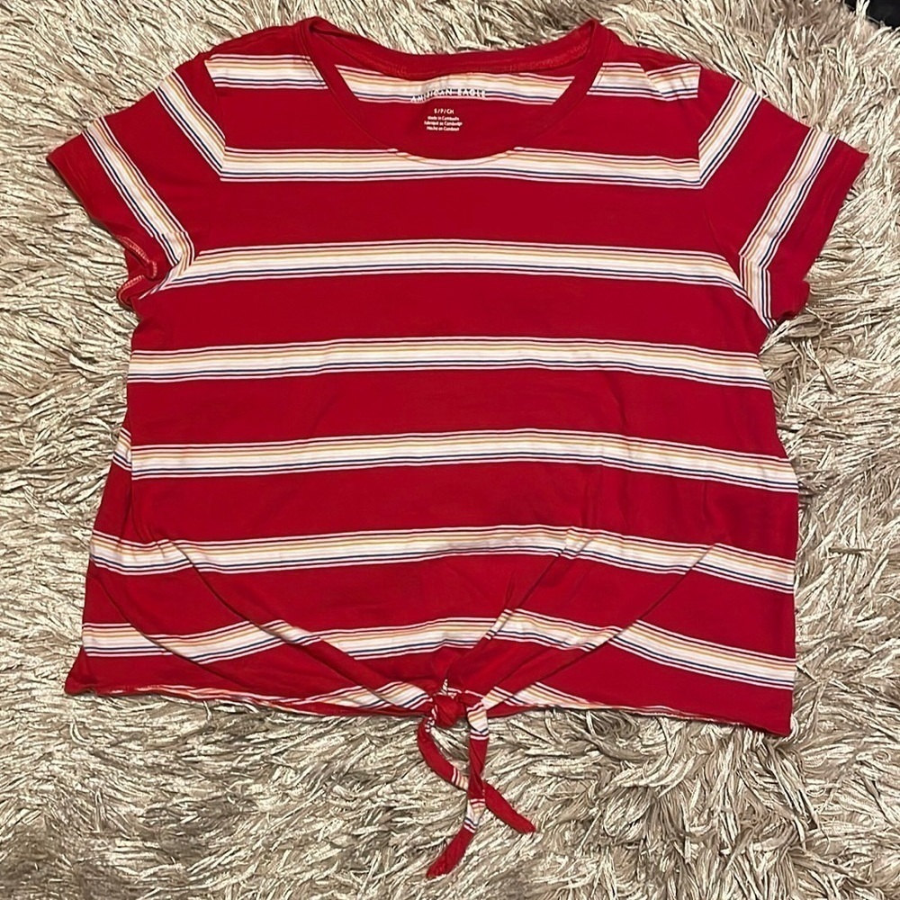 American Eagle Red And White Stripe Short Sleeve Tee Shirt Size Small